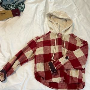 American Eagle Women’s Cropped Red Flannel, Size Small